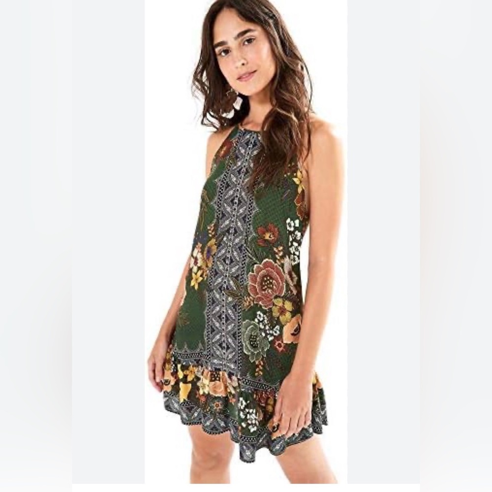 Farm Rio Floral Halter Neck Dress - Green
